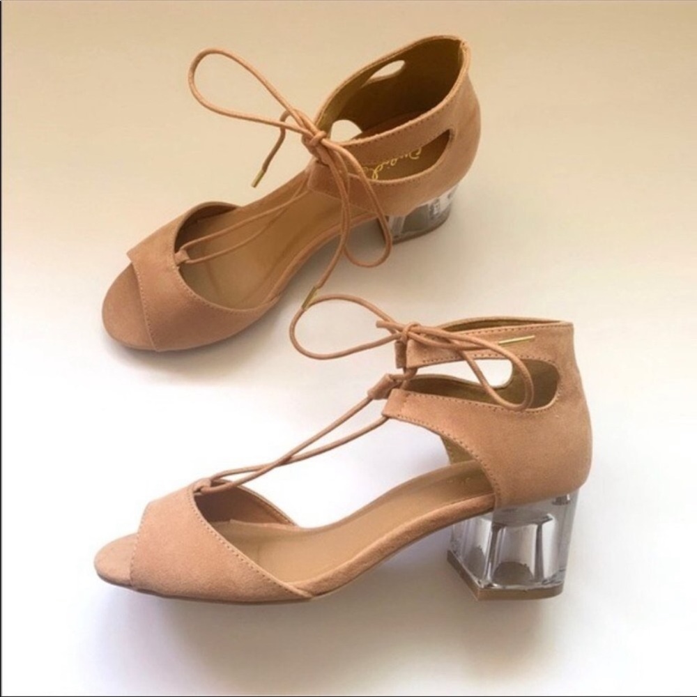 Blush pink perplex heel lace up block heel sandals